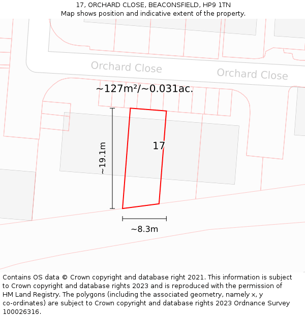 17, ORCHARD CLOSE, BEACONSFIELD, HP9 1TN: Plot and title map