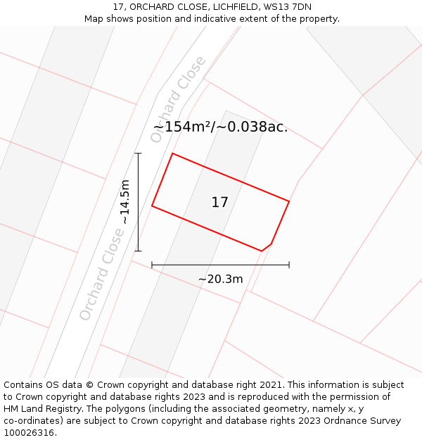 17, ORCHARD CLOSE, LICHFIELD, WS13 7DN: Plot and title map