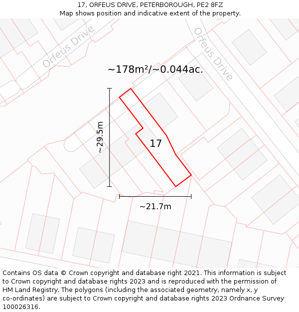 17, ORFEUS DRIVE, PETERBOROUGH, PE2 8FZ: Plot and title map