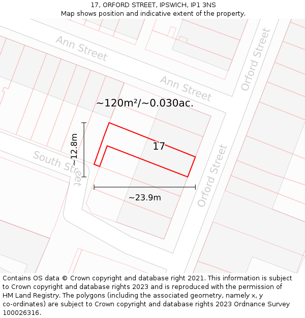 17, ORFORD STREET, IPSWICH, IP1 3NS: Plot and title map