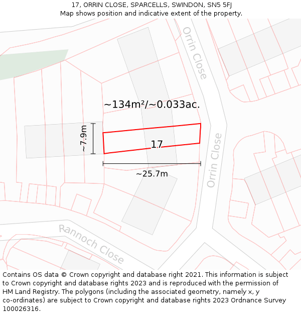 17, ORRIN CLOSE, SPARCELLS, SWINDON, SN5 5FJ: Plot and title map