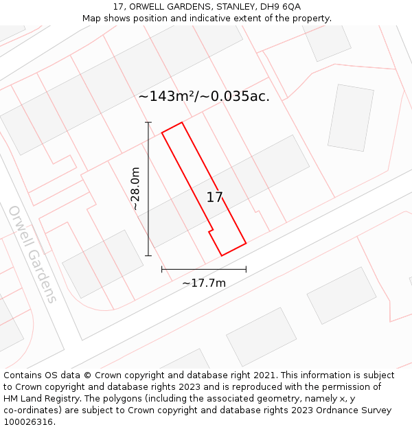 17, ORWELL GARDENS, STANLEY, DH9 6QA: Plot and title map