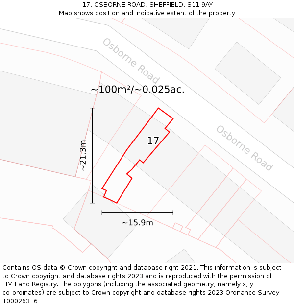 17, OSBORNE ROAD, SHEFFIELD, S11 9AY: Plot and title map