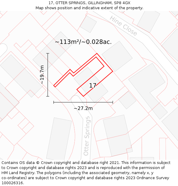 17, OTTER SPRINGS, GILLINGHAM, SP8 4GX: Plot and title map