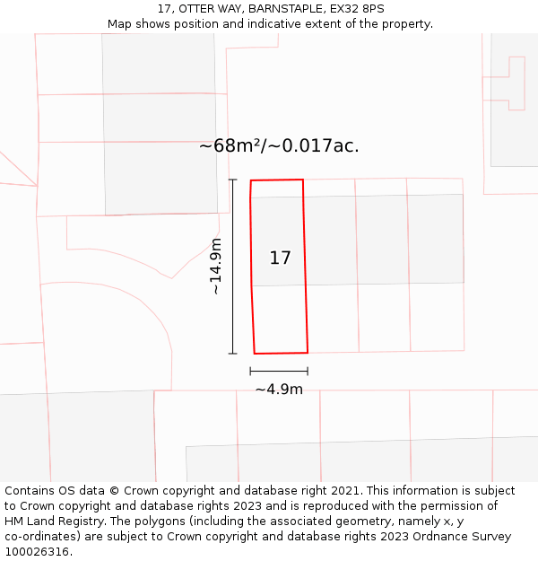 17, OTTER WAY, BARNSTAPLE, EX32 8PS: Plot and title map