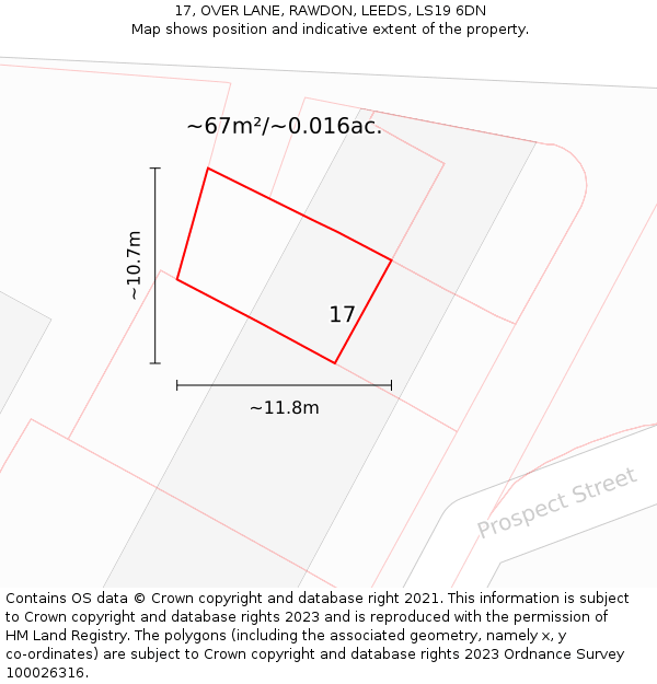 17, OVER LANE, RAWDON, LEEDS, LS19 6DN: Plot and title map