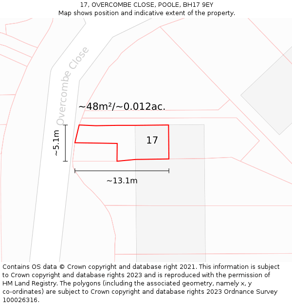 17, OVERCOMBE CLOSE, POOLE, BH17 9EY: Plot and title map