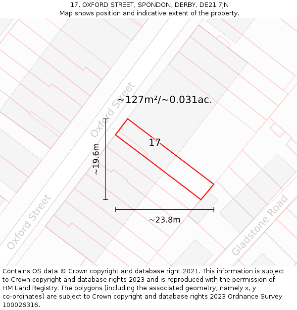 17, OXFORD STREET, SPONDON, DERBY, DE21 7JN: Plot and title map