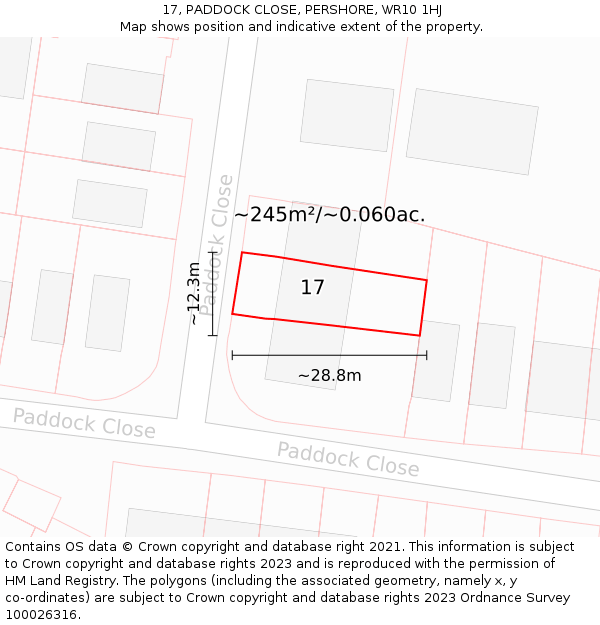 17, PADDOCK CLOSE, PERSHORE, WR10 1HJ: Plot and title map