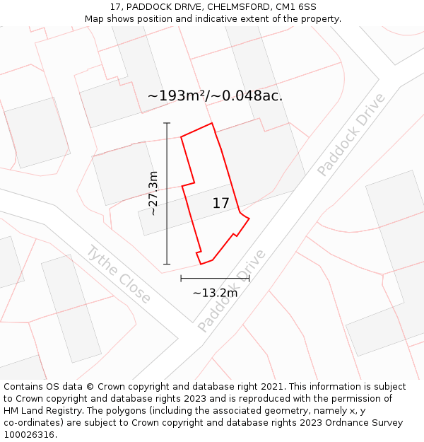 17, PADDOCK DRIVE, CHELMSFORD, CM1 6SS: Plot and title map