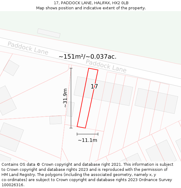17, PADDOCK LANE, HALIFAX, HX2 0LB: Plot and title map