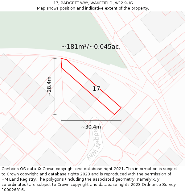 17, PADGETT WAY, WAKEFIELD, WF2 9UG: Plot and title map