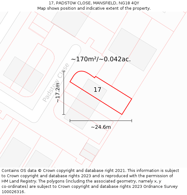 17, PADSTOW CLOSE, MANSFIELD, NG18 4QY: Plot and title map