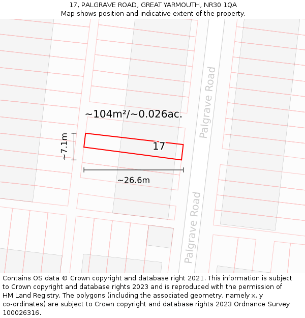 17, PALGRAVE ROAD, GREAT YARMOUTH, NR30 1QA: Plot and title map