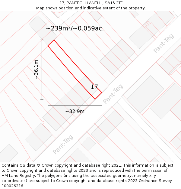 17, PANTEG, LLANELLI, SA15 3TF: Plot and title map