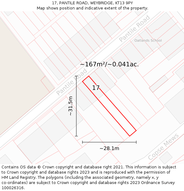 17, PANTILE ROAD, WEYBRIDGE, KT13 9PY: Plot and title map