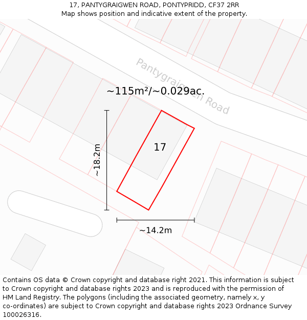 17, PANTYGRAIGWEN ROAD, PONTYPRIDD, CF37 2RR: Plot and title map