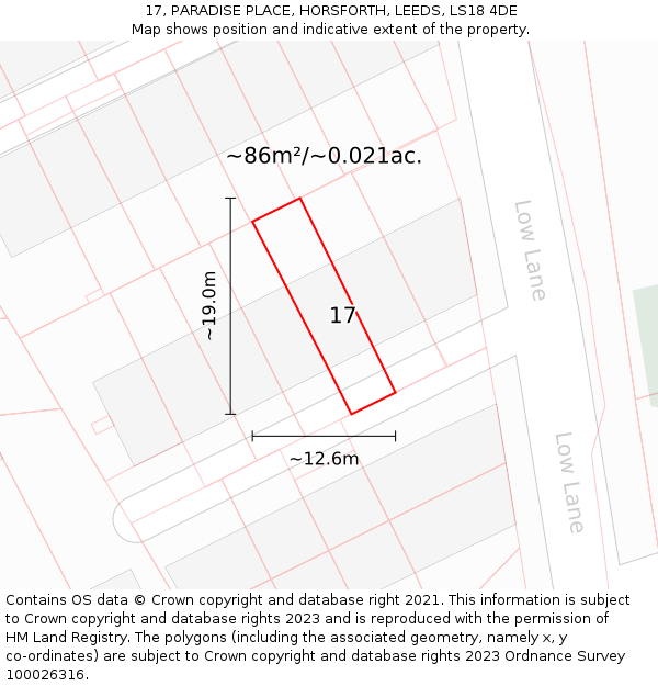 17, PARADISE PLACE, HORSFORTH, LEEDS, LS18 4DE: Plot and title map