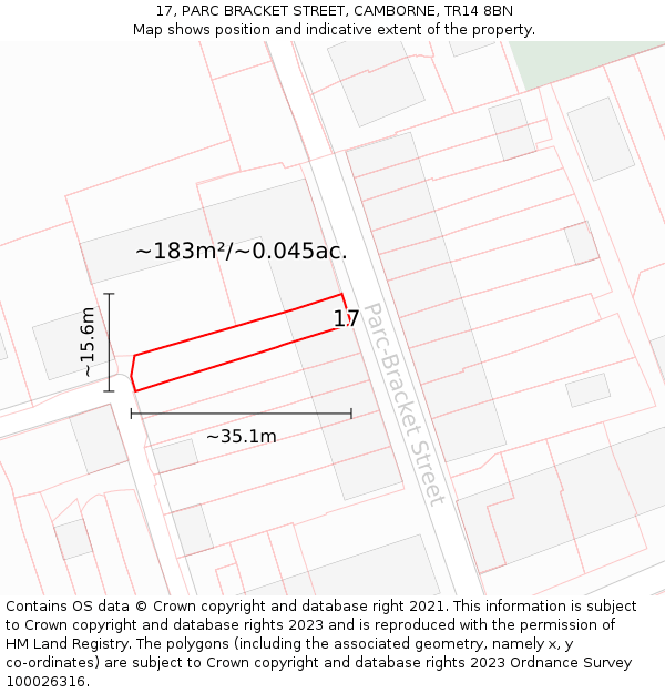 17, PARC BRACKET STREET, CAMBORNE, TR14 8BN: Plot and title map