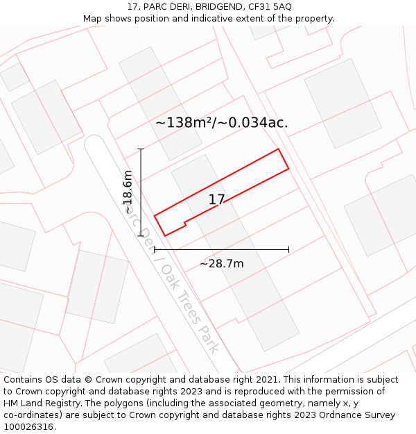 17, PARC DERI, BRIDGEND, CF31 5AQ: Plot and title map