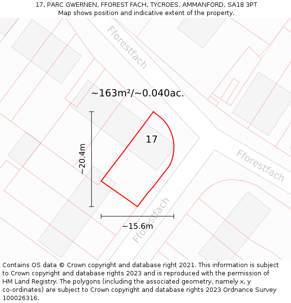 17, PARC GWERNEN, FFOREST FACH, TYCROES, AMMANFORD, SA18 3PT: Plot and title map