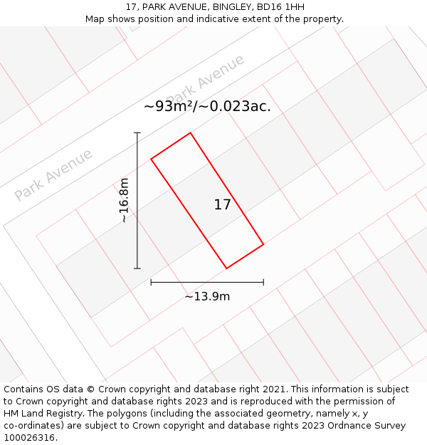 17, PARK AVENUE, BINGLEY, BD16 1HH: Plot and title map