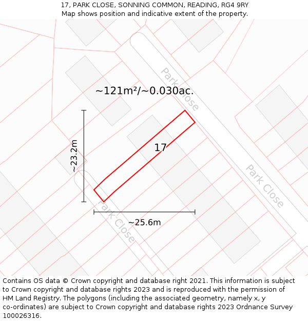 17, PARK CLOSE, SONNING COMMON, READING, RG4 9RY: Plot and title map