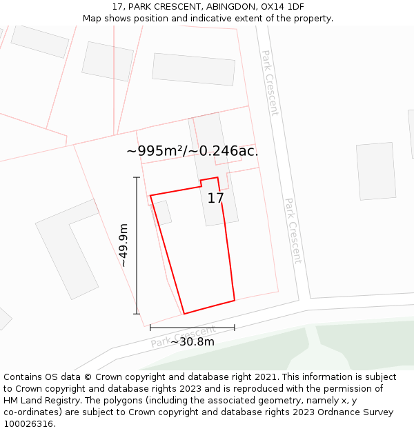 17, PARK CRESCENT, ABINGDON, OX14 1DF: Plot and title map
