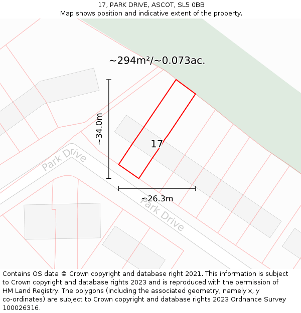 17, PARK DRIVE, ASCOT, SL5 0BB: Plot and title map