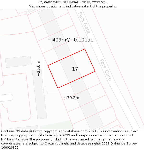 17, PARK GATE, STRENSALL, YORK, YO32 5YL: Plot and title map