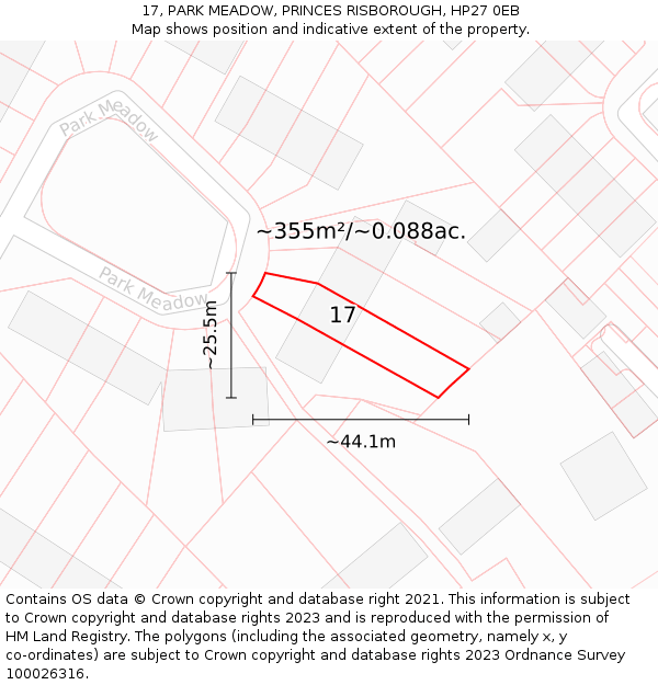 17, PARK MEADOW, PRINCES RISBOROUGH, HP27 0EB: Plot and title map