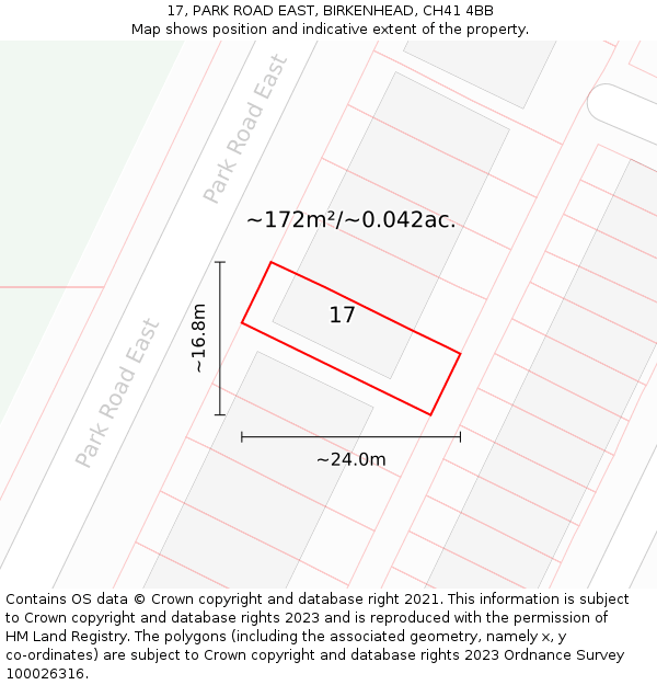 17, PARK ROAD EAST, BIRKENHEAD, CH41 4BB: Plot and title map