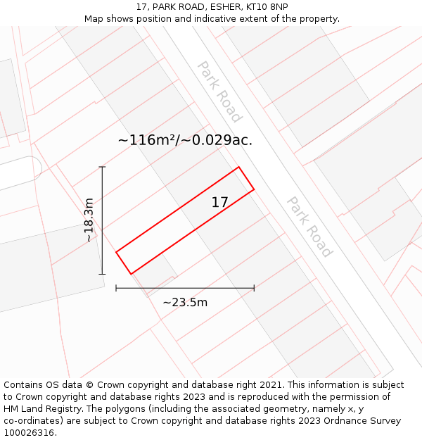 17, PARK ROAD, ESHER, KT10 8NP: Plot and title map