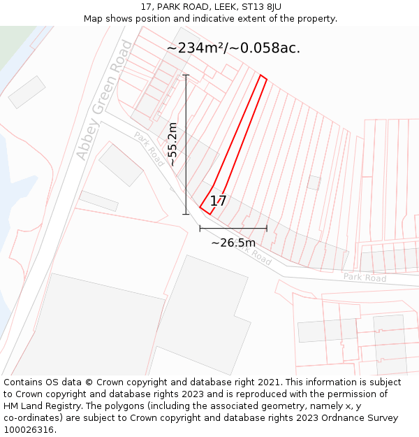 17, PARK ROAD, LEEK, ST13 8JU: Plot and title map