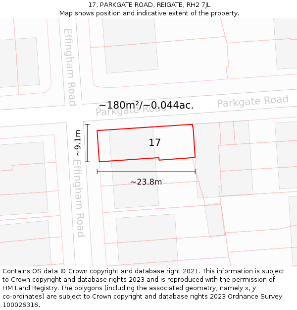 17, PARKGATE ROAD, REIGATE, RH2 7JL: Plot and title map