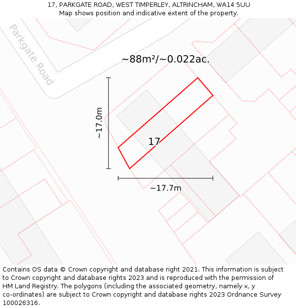 17, PARKGATE ROAD, WEST TIMPERLEY, ALTRINCHAM, WA14 5UU: Plot and title map
