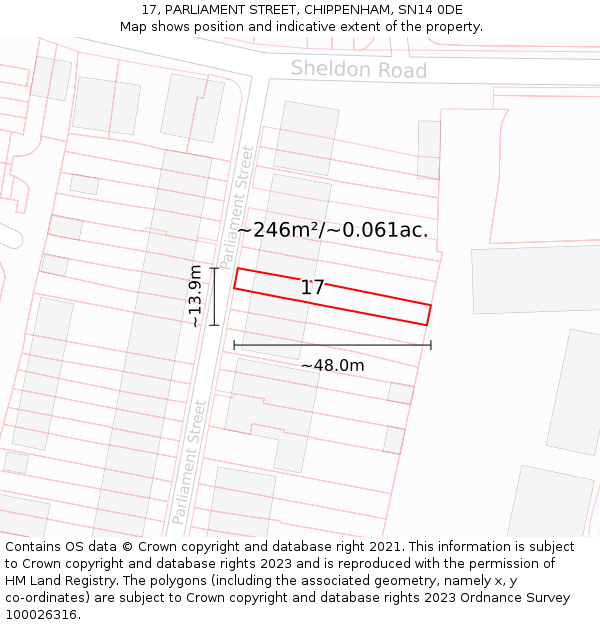 17, PARLIAMENT STREET, CHIPPENHAM, SN14 0DE: Plot and title map