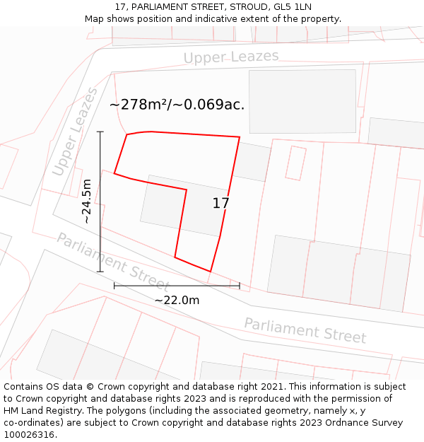 17, PARLIAMENT STREET, STROUD, GL5 1LN: Plot and title map
