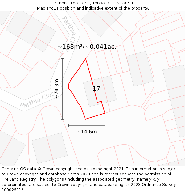 17, PARTHIA CLOSE, TADWORTH, KT20 5LB: Plot and title map