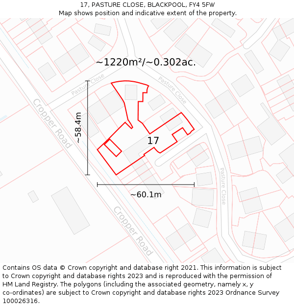 17, PASTURE CLOSE, BLACKPOOL, FY4 5FW: Plot and title map