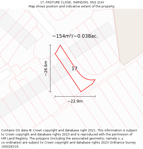 17, PASTURE CLOSE, SWINDON, SN2 2UH: Plot and title map