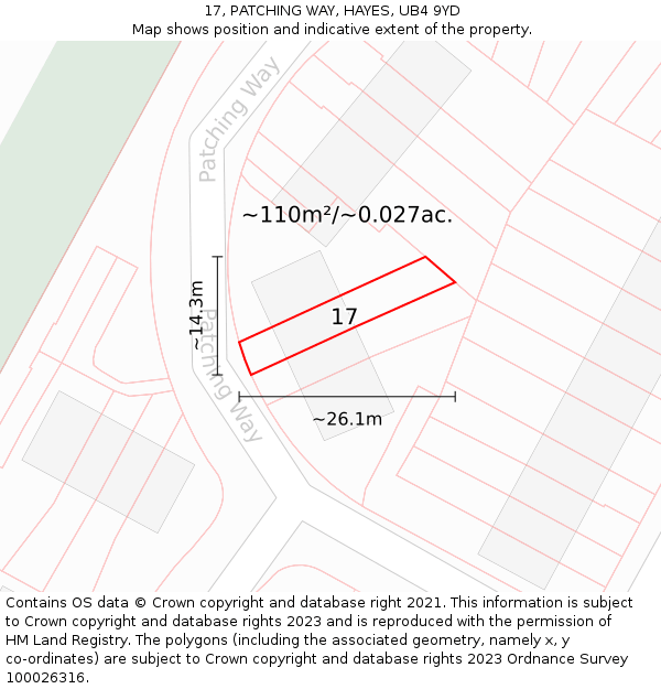 17, PATCHING WAY, HAYES, UB4 9YD: Plot and title map