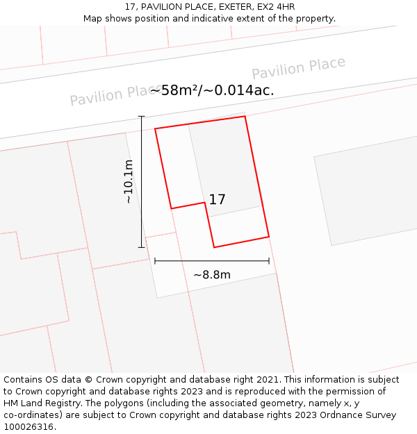 17, PAVILION PLACE, EXETER, EX2 4HR: Plot and title map