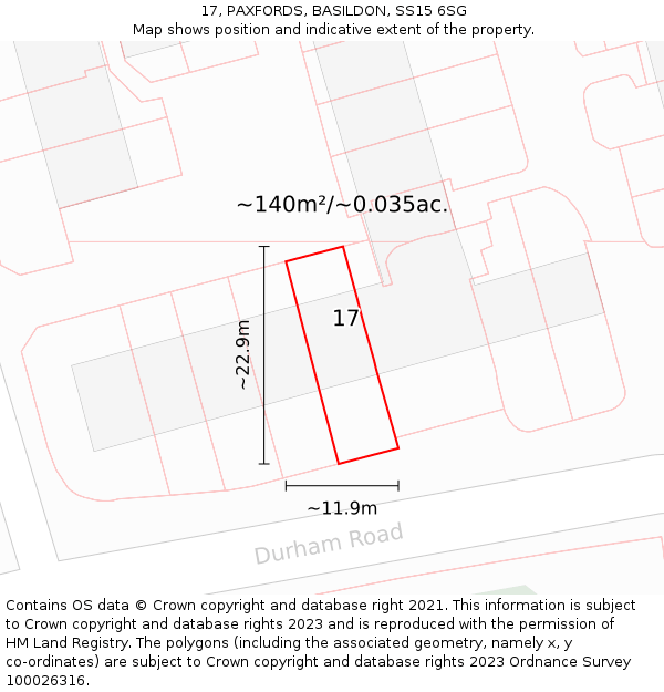 17, PAXFORDS, BASILDON, SS15 6SG: Plot and title map