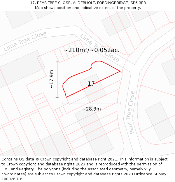 17, PEAR TREE CLOSE, ALDERHOLT, FORDINGBRIDGE, SP6 3ER: Plot and title map