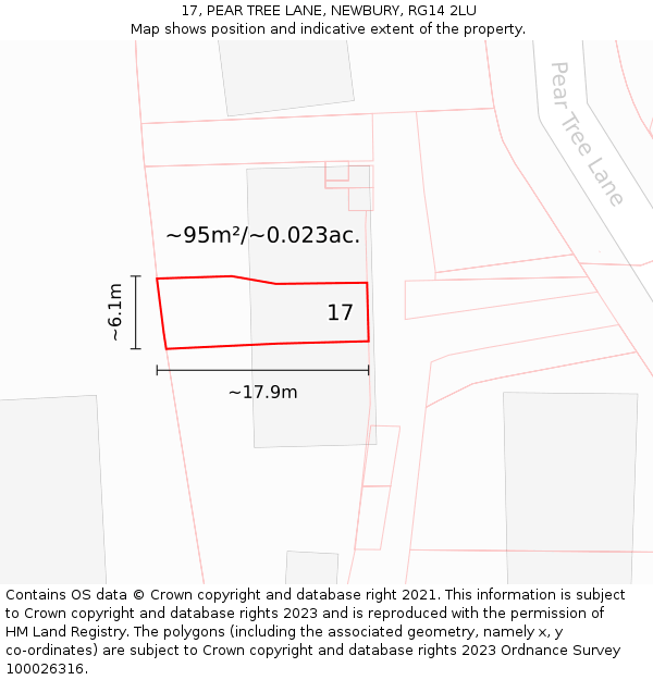 17, PEAR TREE LANE, NEWBURY, RG14 2LU: Plot and title map