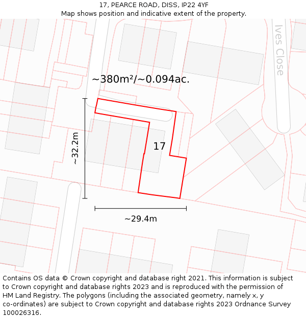 17, PEARCE ROAD, DISS, IP22 4YF: Plot and title map
