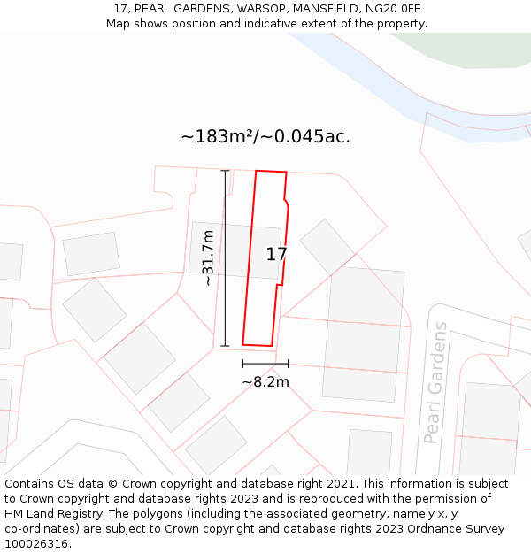17, PEARL GARDENS, WARSOP, MANSFIELD, NG20 0FE: Plot and title map