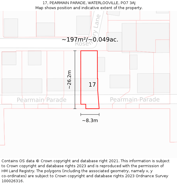17, PEARMAIN PARADE, WATERLOOVILLE, PO7 3AJ: Plot and title map