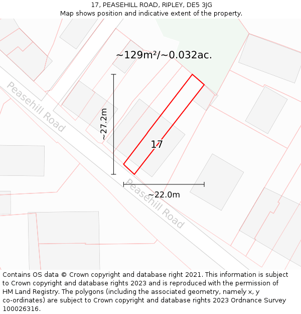 17, PEASEHILL ROAD, RIPLEY, DE5 3JG: Plot and title map